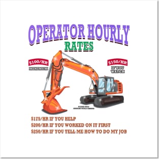 Operator Hourly Rate Excavator Construction Novelty Gift Posters and Art